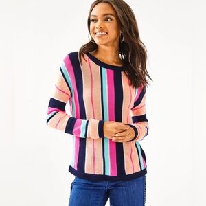 LILLY PULITZER Daryn Striped Sweater In Bordeaux Berry Island Jungle